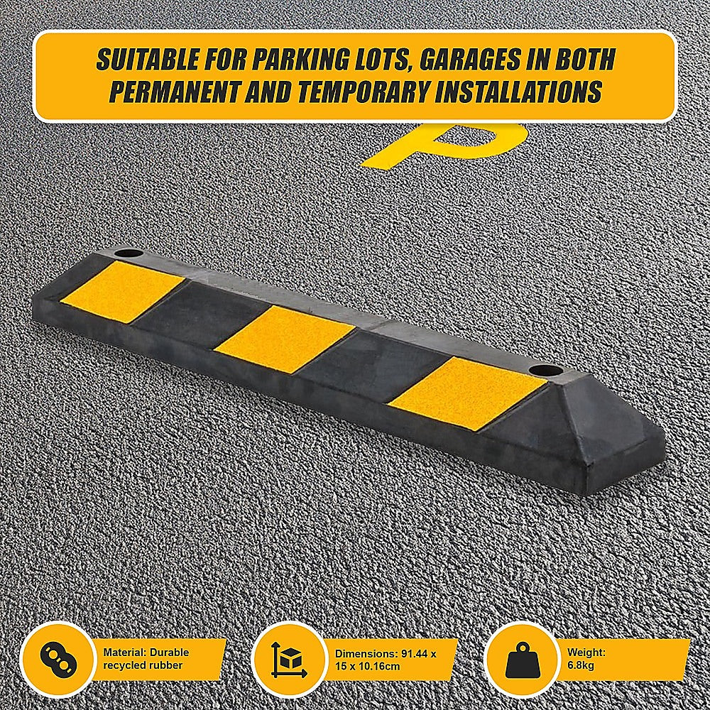 90cm Heavy Duty Rubber Curb Parking Guide Wheel Driveway Stopper Reflective Yellow
