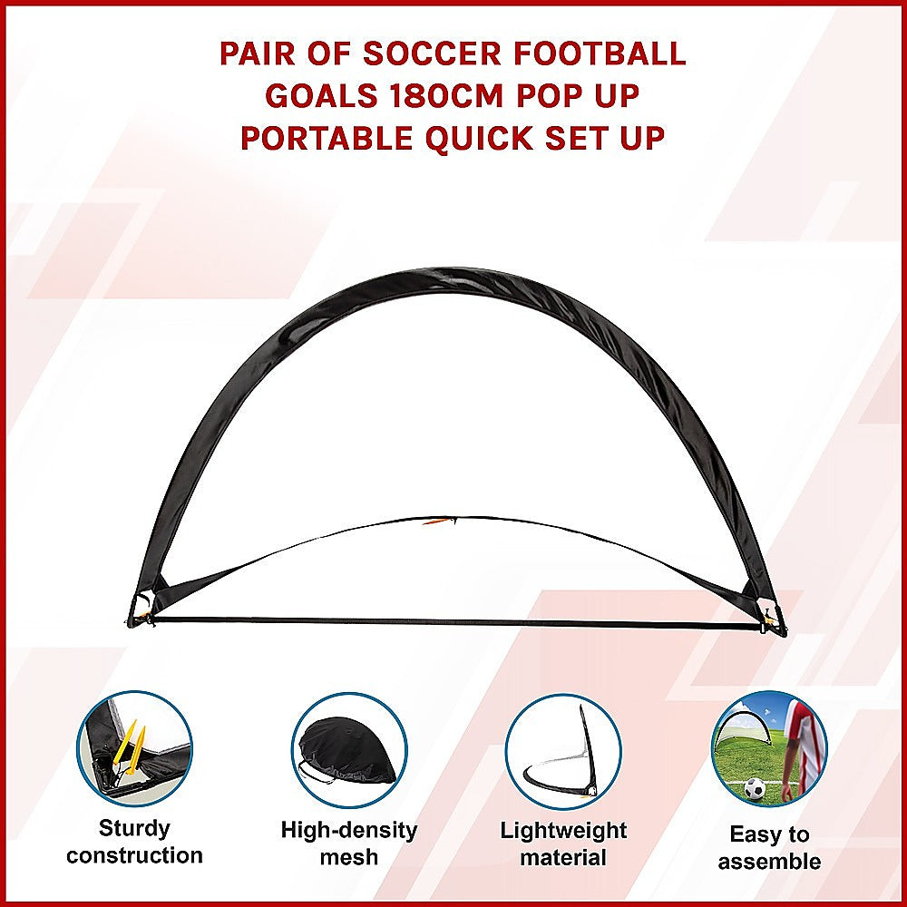 Pair of Soccer Football Goals 180cm Pop Up Portable Quick Set Up