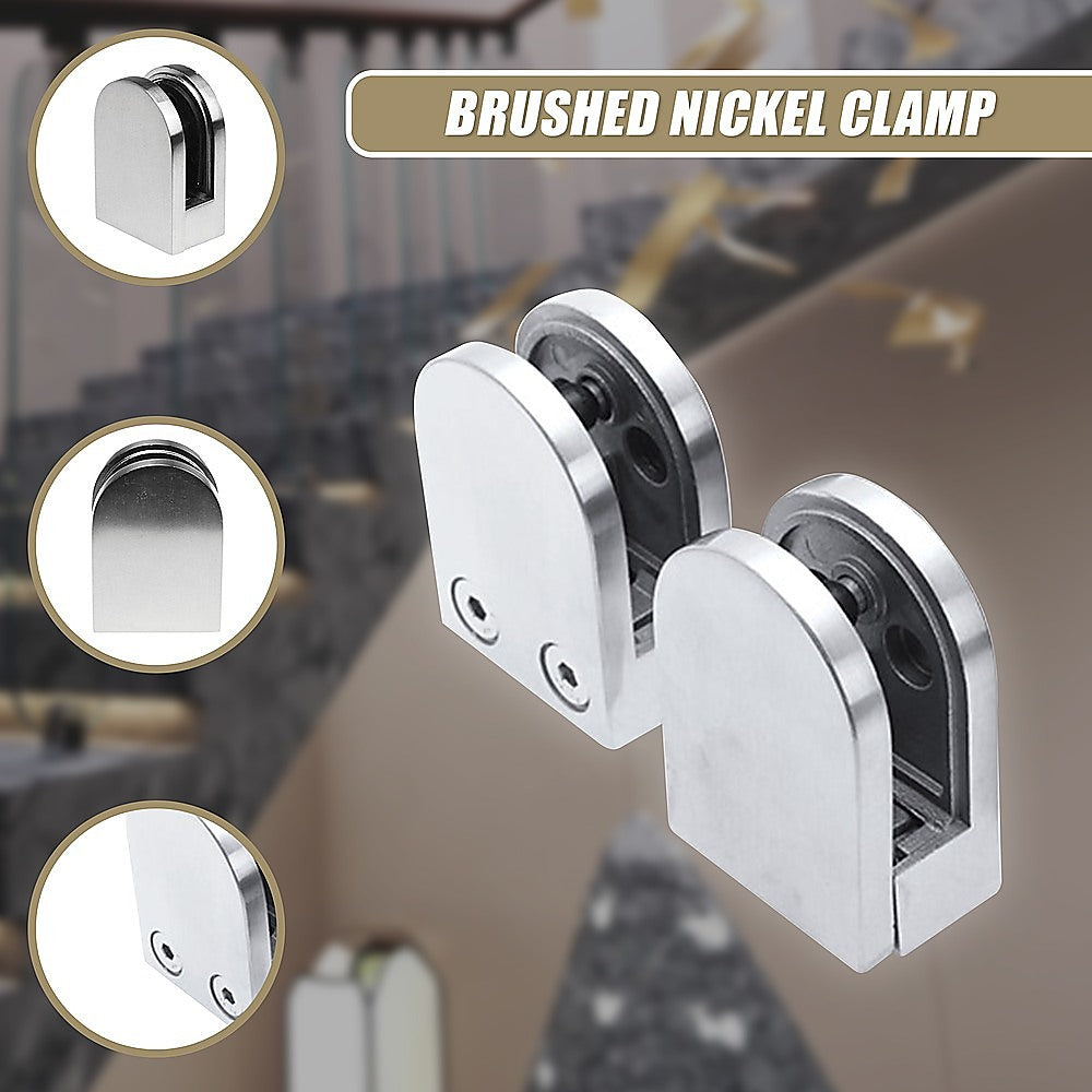 Brushed Nickel Bracket for Glass Balustrade Panels - Set of 2
