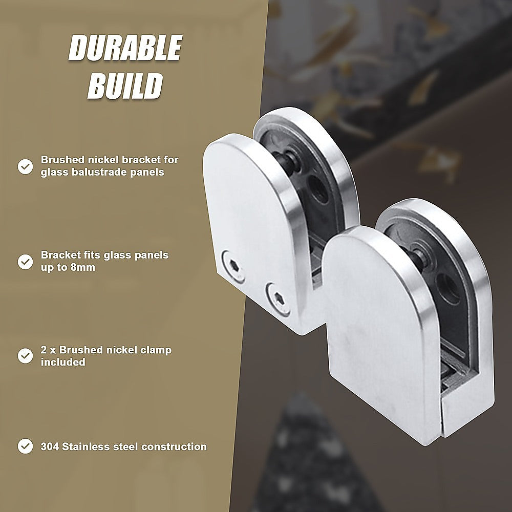 Brushed Nickel Bracket for Glass Balustrade Panels - Set of 2