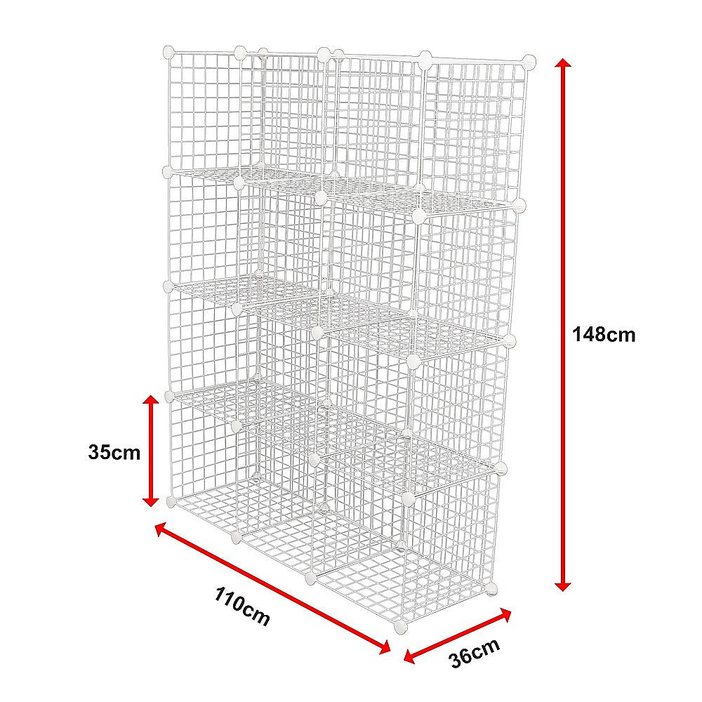 12 Cube Wire Grid Organiser Bookcase Storage Cabinet Wardrobe Closet White