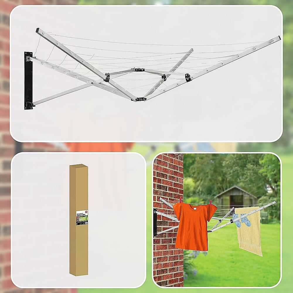 26m 5 Arm Wall Hang Mountable Clothes Airer Dryer Washing Line Bathroom Kitchen