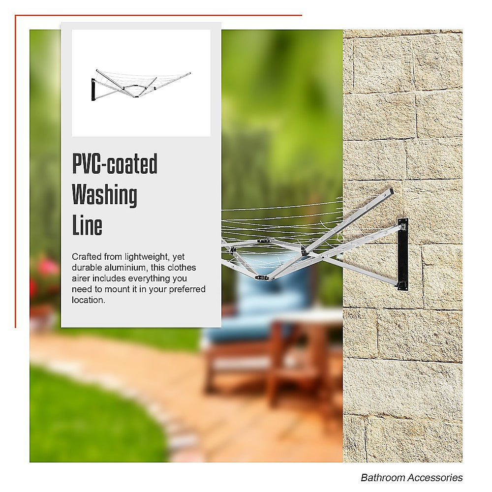 26m 5 Arm Wall Hang Mountable Clothes Airer Dryer Washing Line Bathroom Kitchen