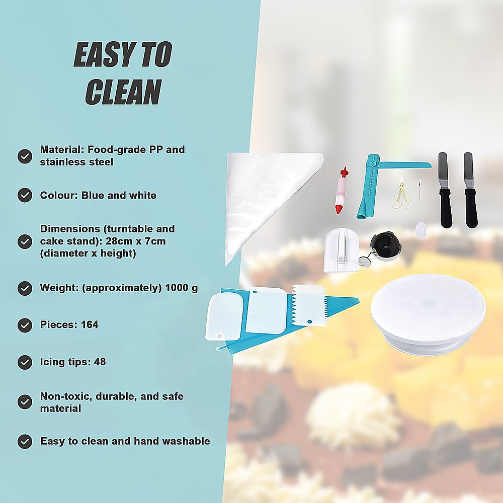 164Pcs Cake Decorating Kit Turntable Rotating Baking Flower Icing Piping Nozzles