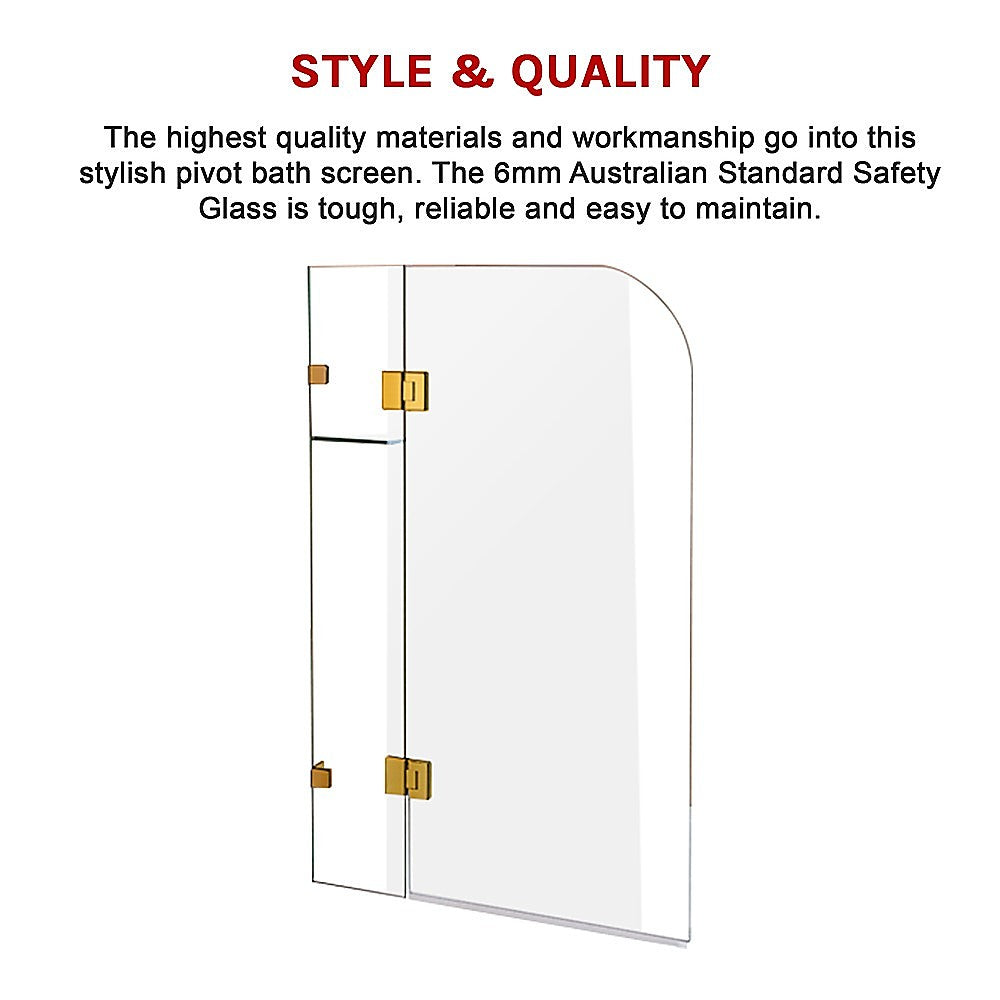 1200 x 1450mm Frameless Bath Panel 10mm Glass Shower Screen Gold Finish By Della Francesca