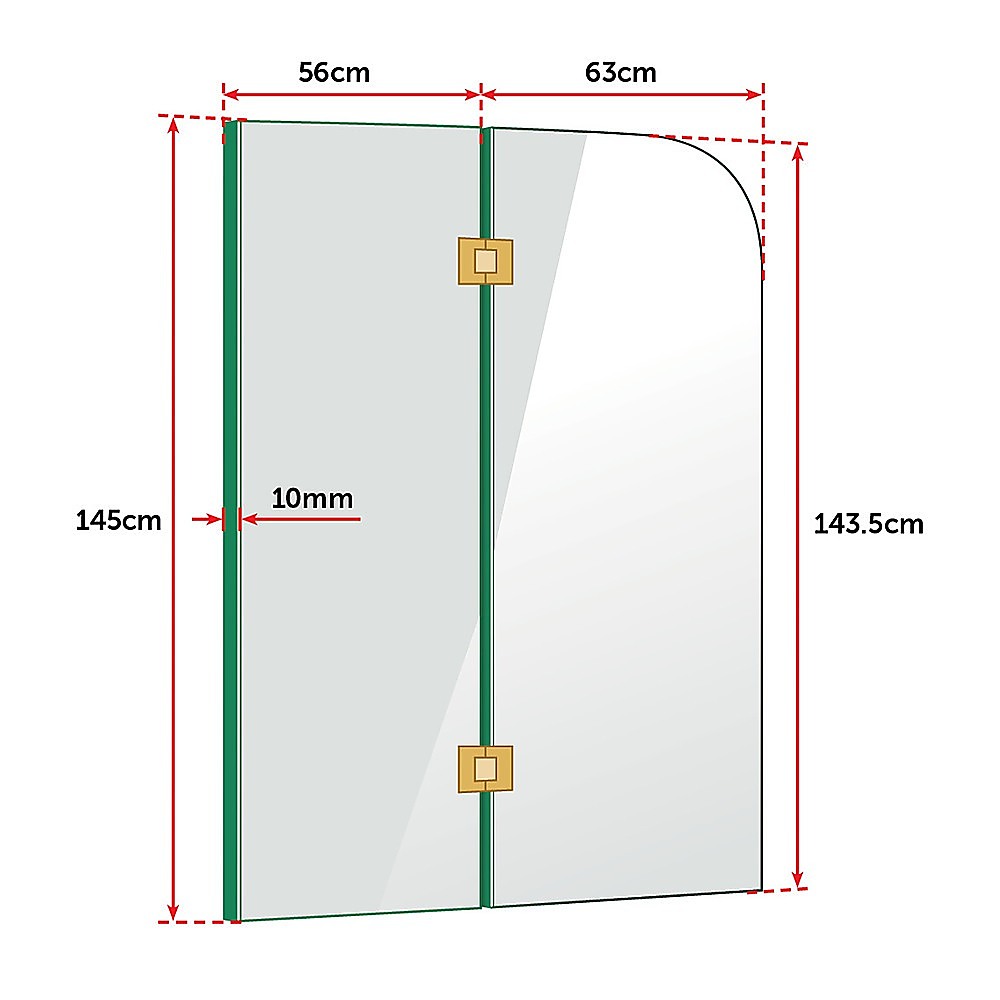 1200 x 1450mm Frameless Bath Panel 10mm Glass Shower Screen Gold Finish By Della Francesca
