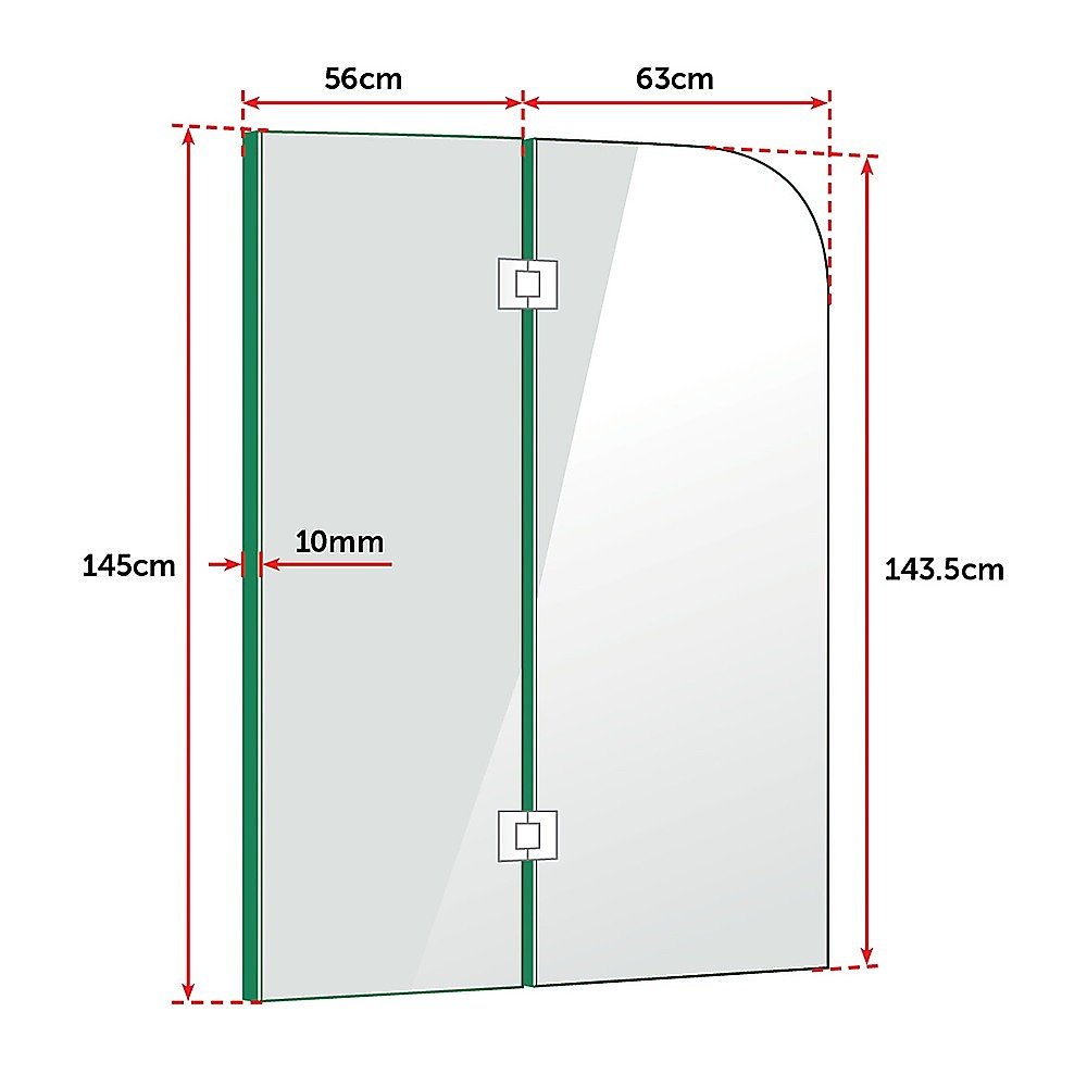 1200 x 1450mm Frameless Bath Panel 10mm Glass Shower Screen Nickel Finish By Della Francesca