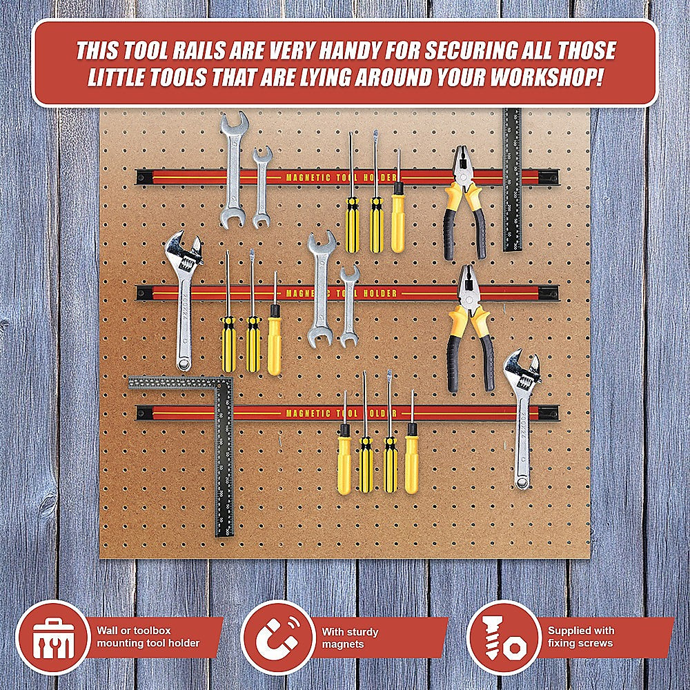 3 x 61cm Magnetic Wall Mounted Tool Holder Storage Organiser Garage Workshop