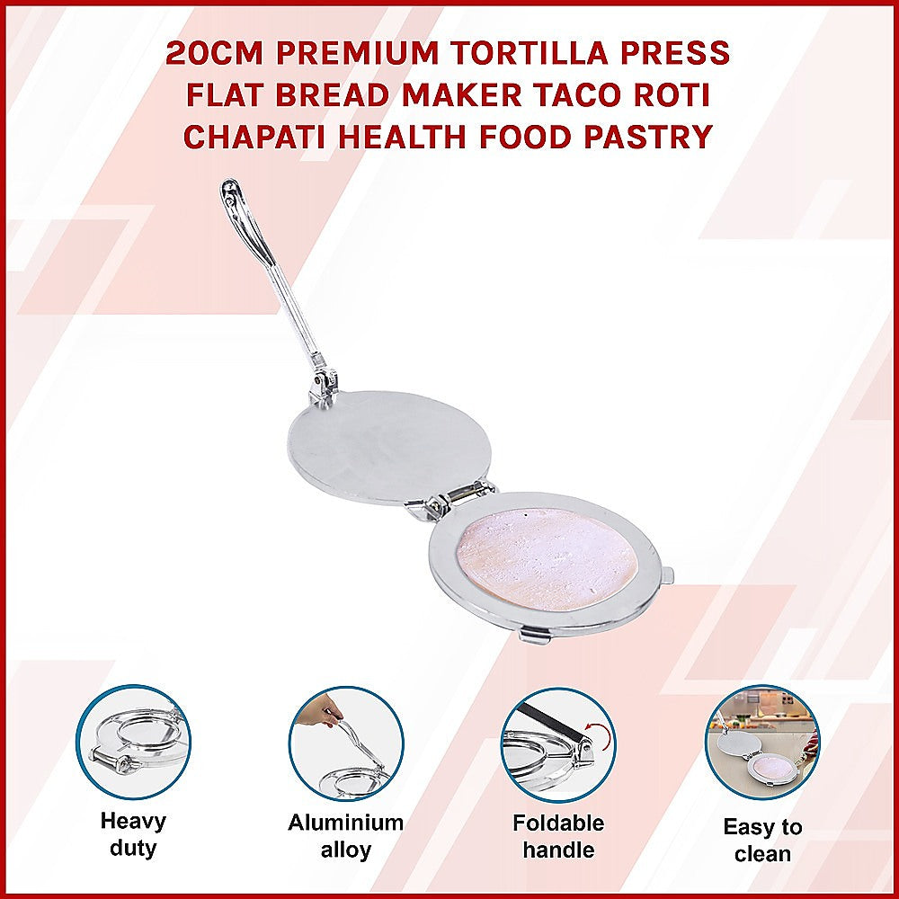 20cm Premium Tortilla Press Flat Bread Maker Taco Roti Chapati Health Food Pastry