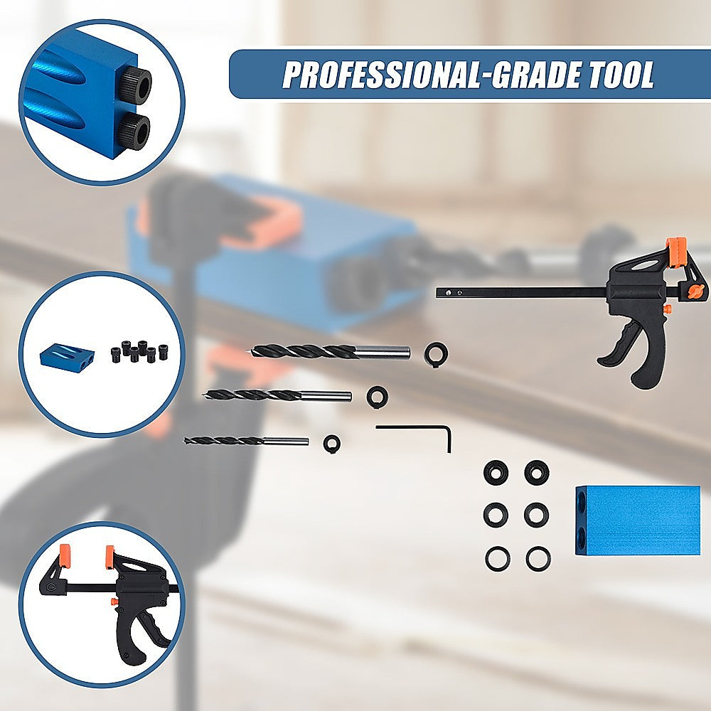 14X Pocket Hole Jig Kit Woodworking Drill Hole Locator Craft Carpenters + F Clip