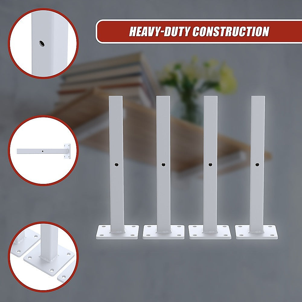 20cm Floating Shelf Brackets Industrial Metal Shelving Supports 4-Pack - White