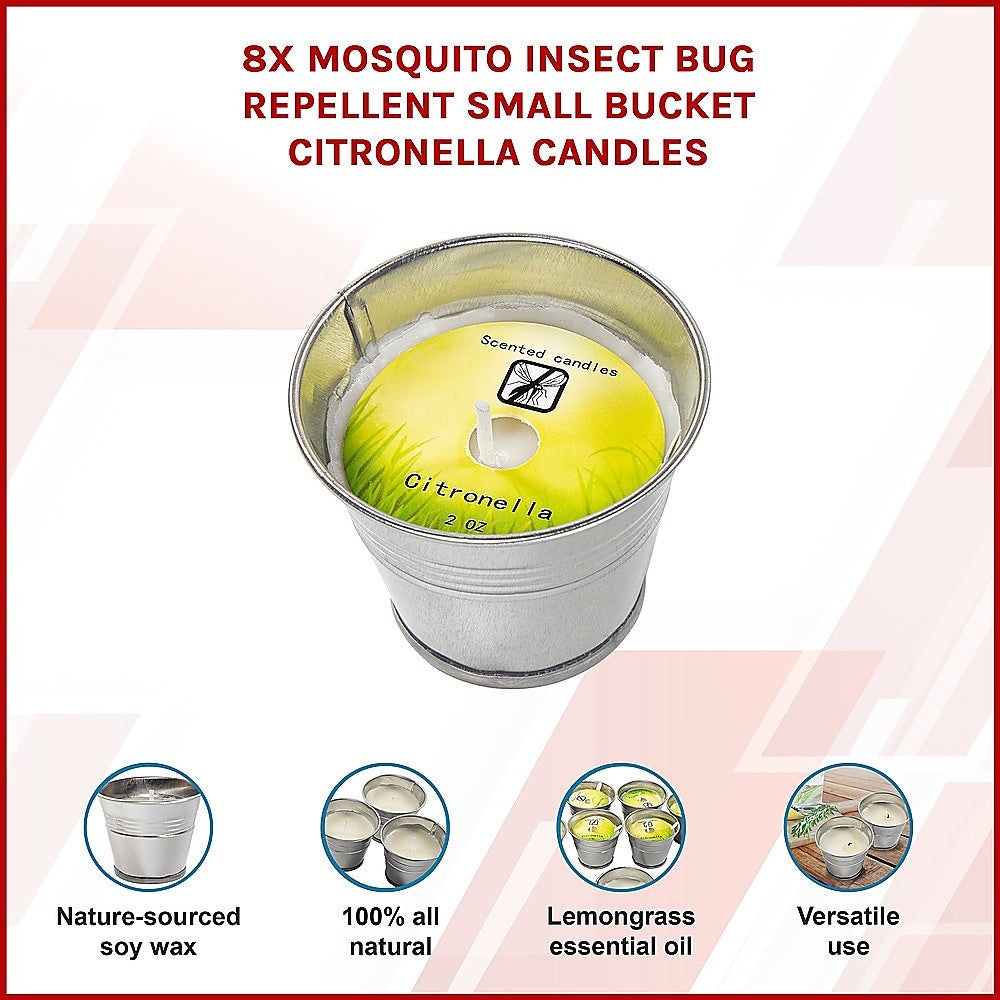 8x Mosquito Insect Bug Repellent Small Bucket Citronella Candles