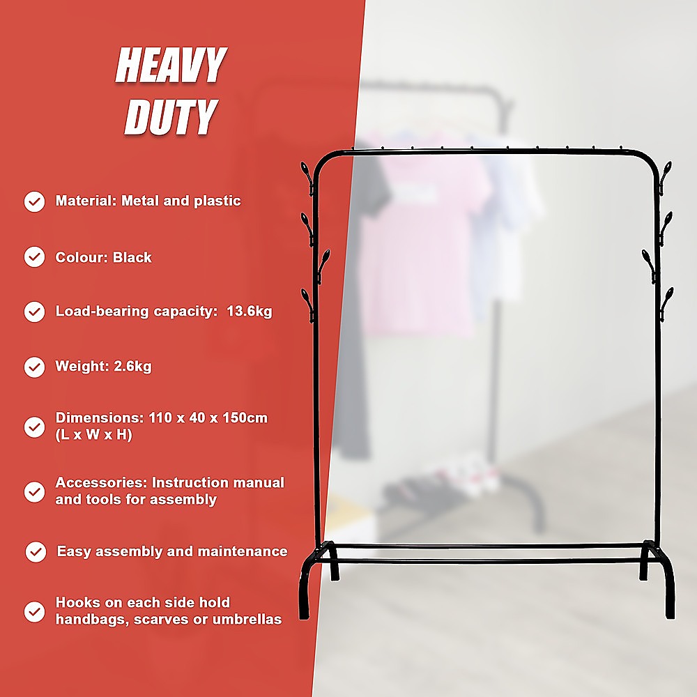 Closet Organizer Metal Garment Rack Portable Clothes Hanger Storage Shoes Rack Black