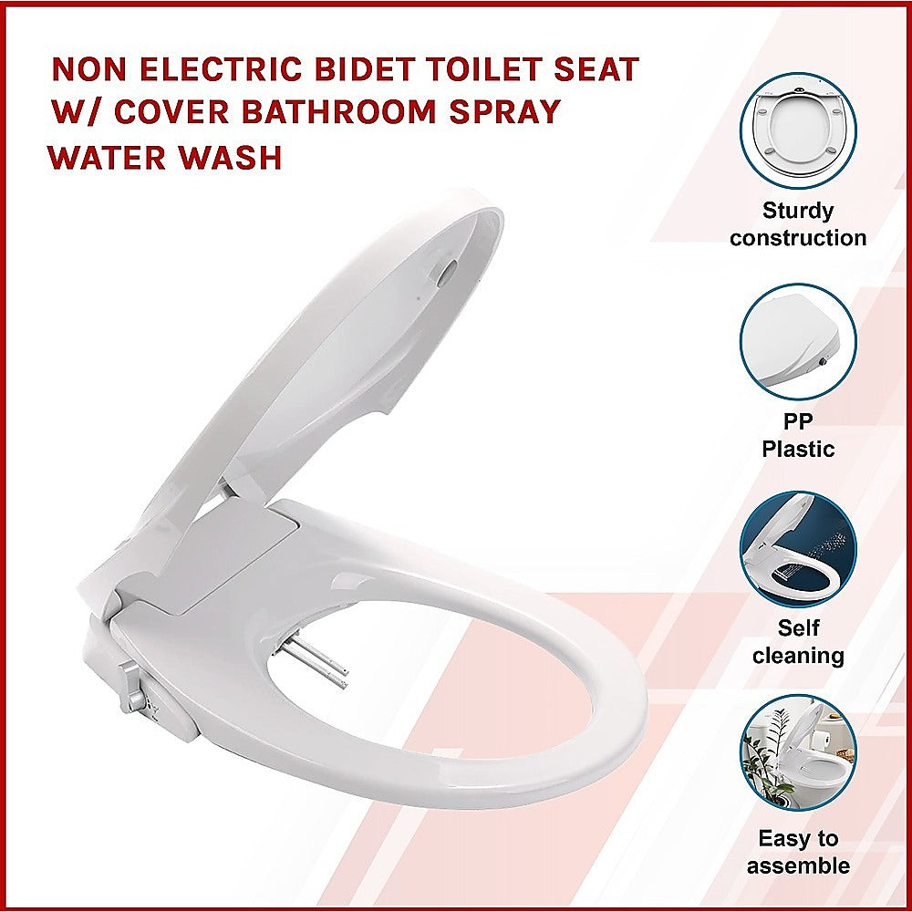 Non Electric Bidet Toilet Seat W/ Cover Bathroom Spray Washlet Water Wash