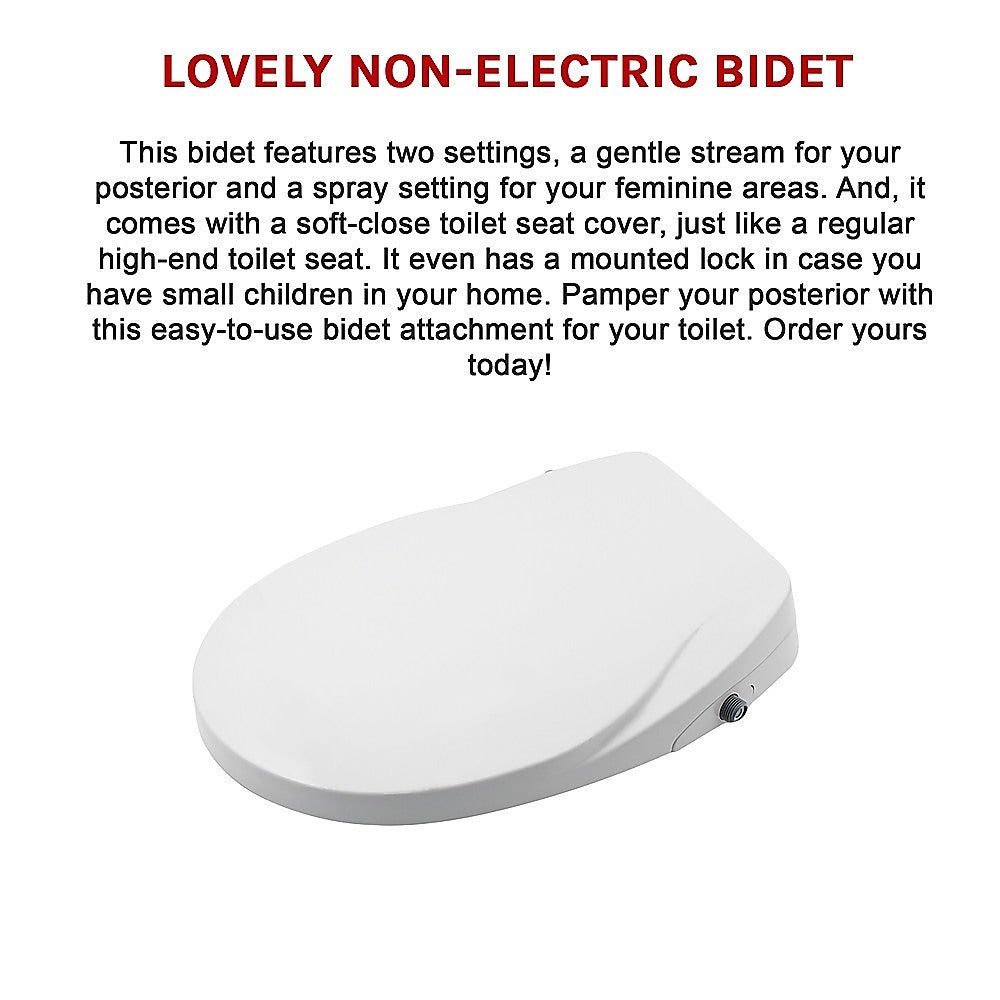 Non Electric Bidet Toilet Seat W/ Cover Bathroom Spray Washlet Water Wash