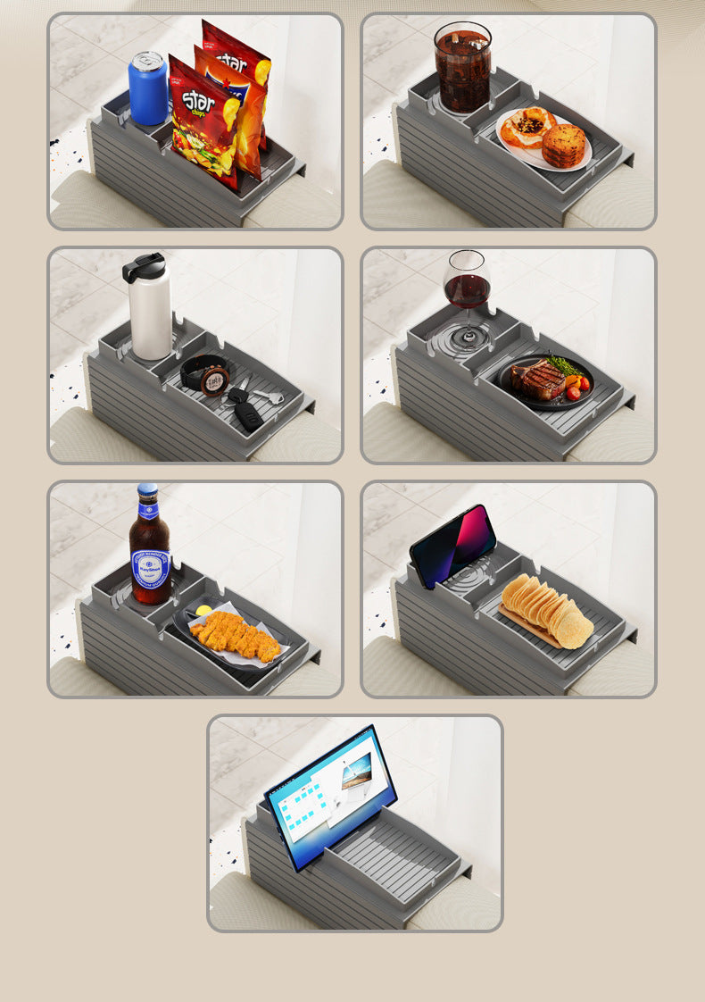 Black Multi-Function Sofa Cup Holder Tray, Silicone Drink Organizer, Adjustable and Easy-to-Clean Sofa Armrest Storage Box for Drinks, Snacks, and Gadgets