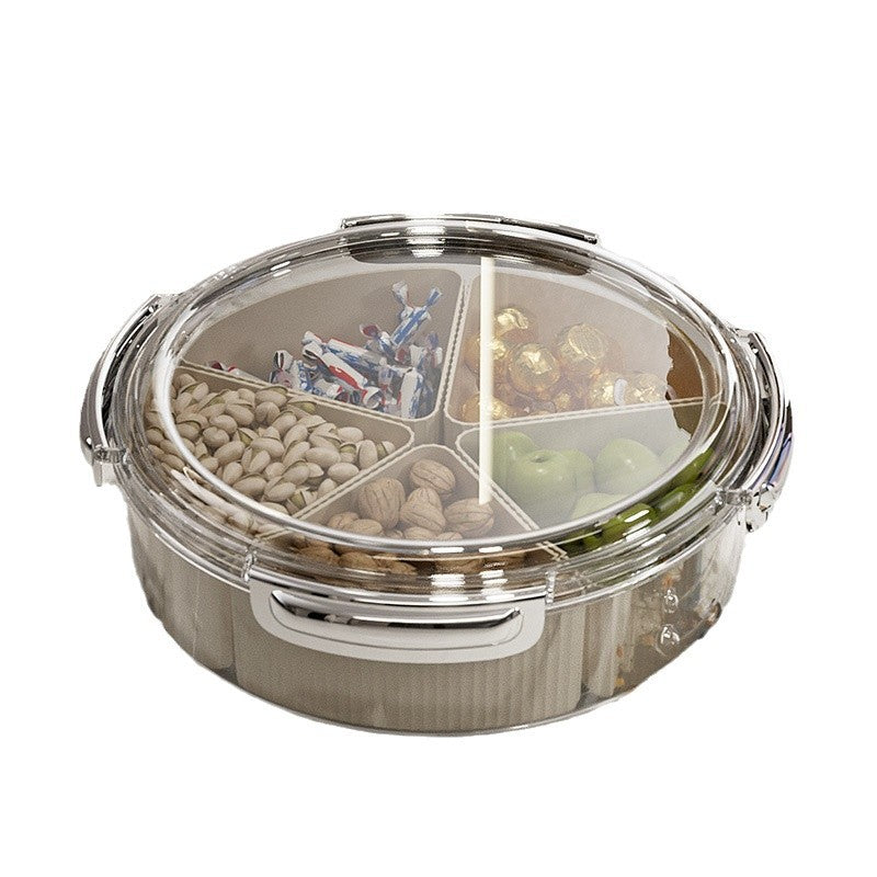 Beige And Silver Snap Button Elegant Compartment Serving Tray with Lid - Versatile Snack, Fruit & Candy Box