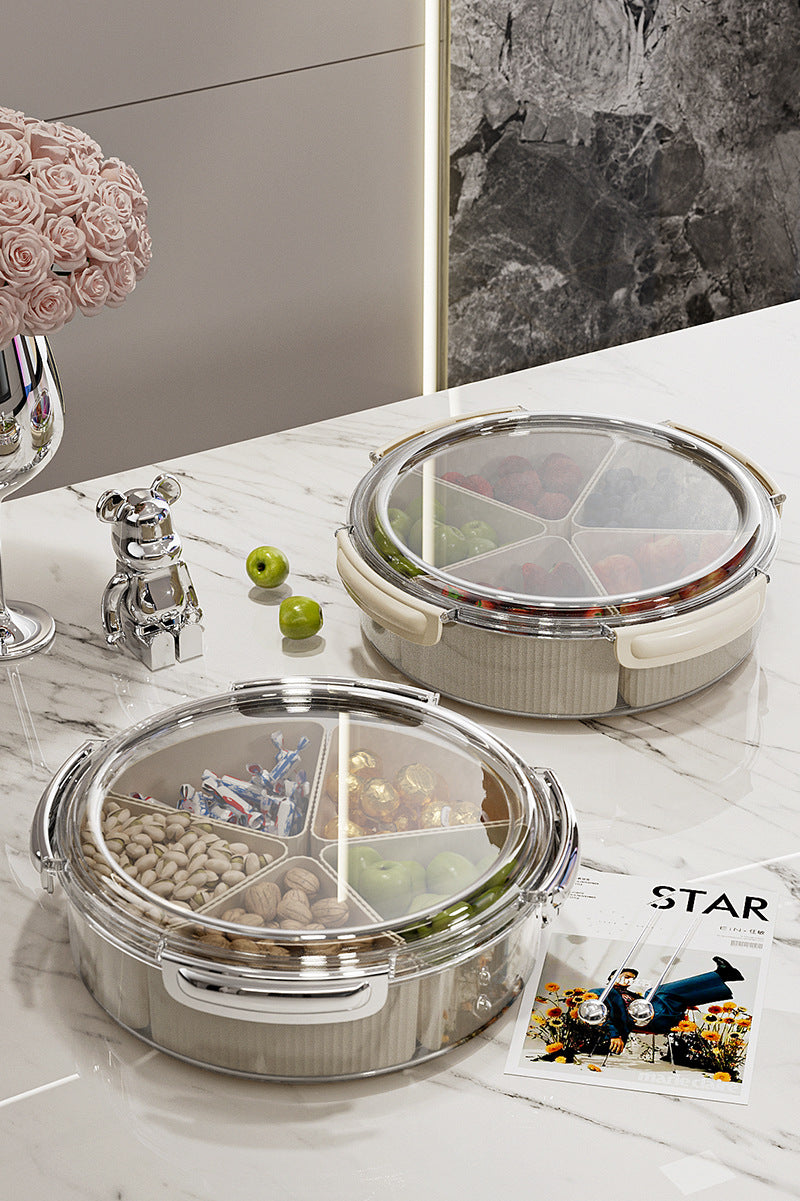 Grey And Silver Snap Button Elegant Compartment Serving Tray with Lid - Versatile Snack, Fruit & Candy Box