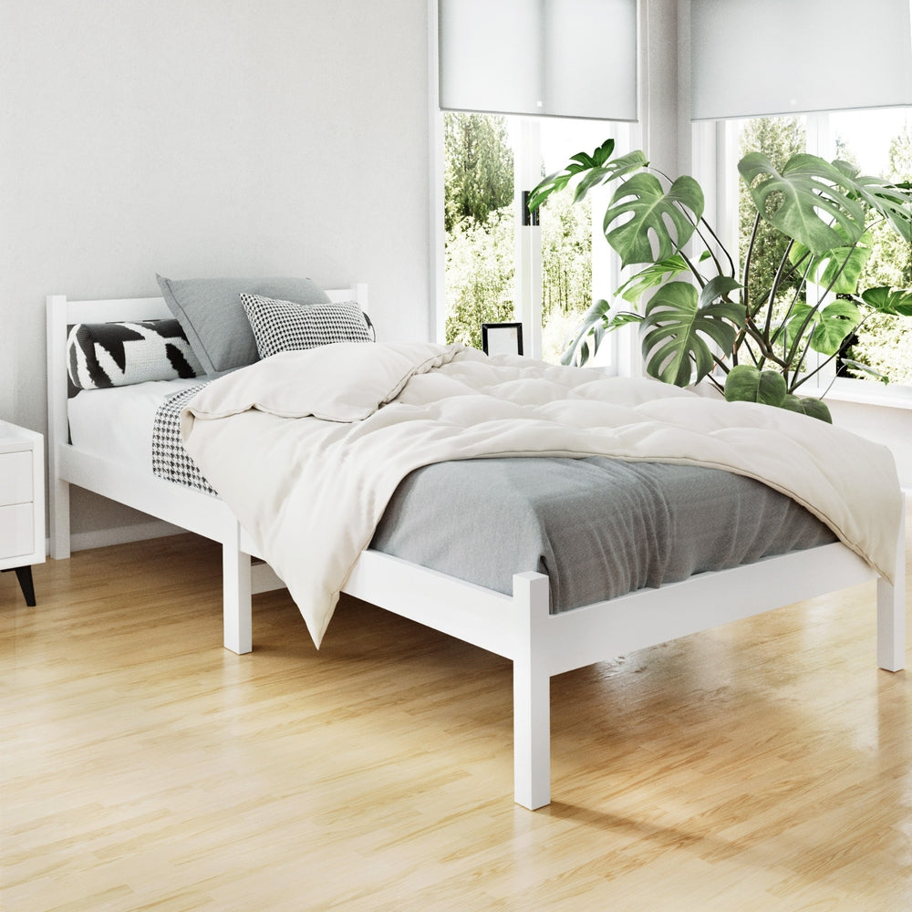 King Single Wooden Bed Frame - White