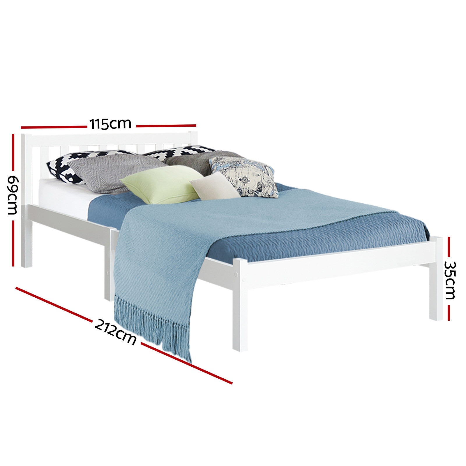 King Single Wooden Bed Frame - White