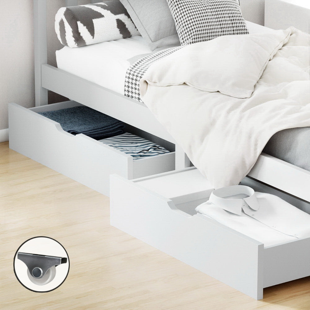 Artiss Set of 2 Bed Frame Storage Drawers Timber Trundle for Wooden Bed Frame Base White