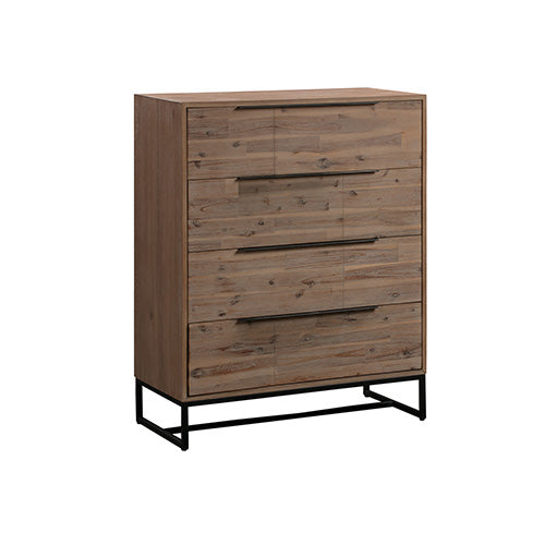 4 Pieces Bedroom Suite made in Solid Wood Acacia Veneered King Size Oak Colour 1X Bed, 2X Bedside Table & 1X Tallboy