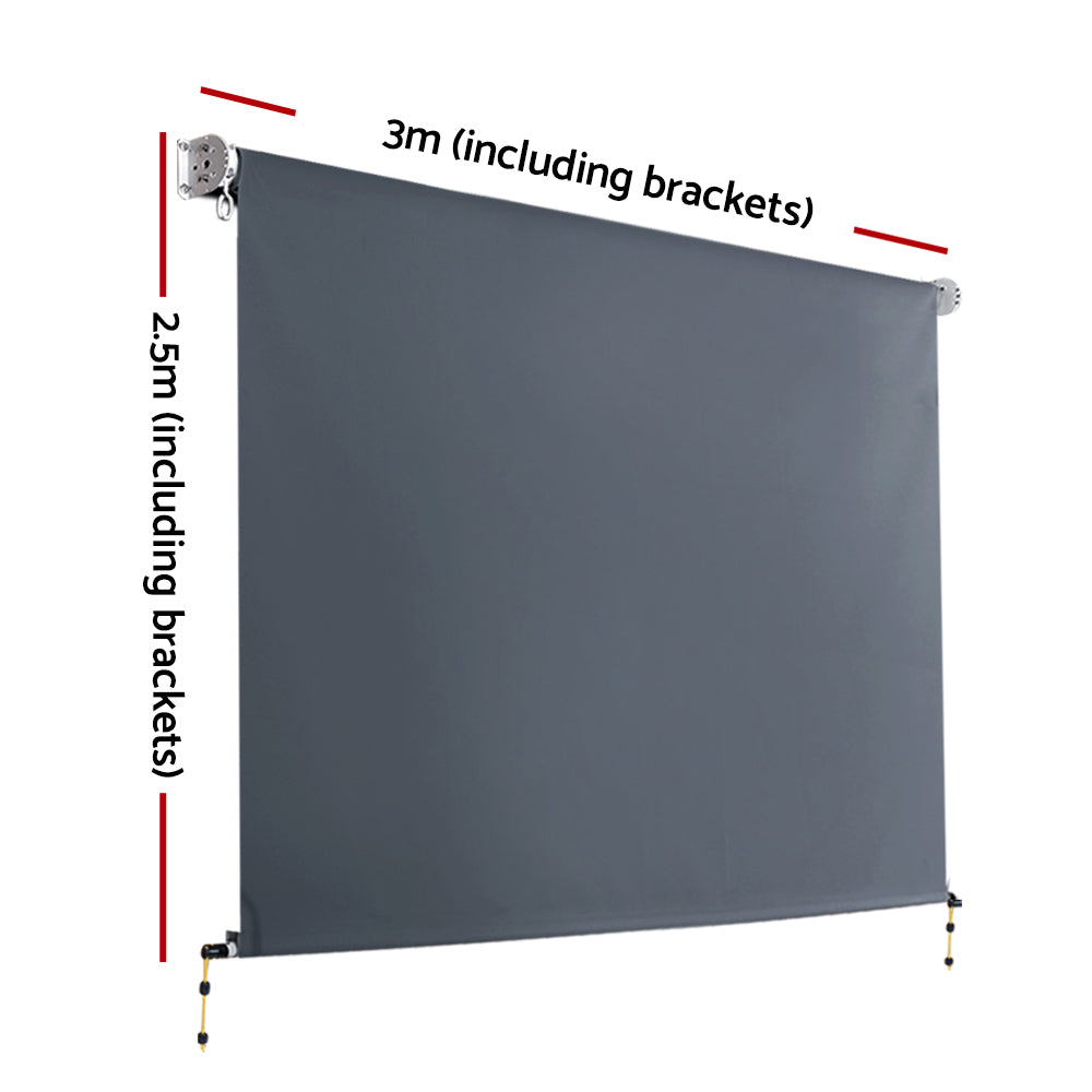 Instahut 3X2.5M Outdoor Blinds Awning Roll Down Canopy Retractable Outdoor Blinds Window Shade Grey