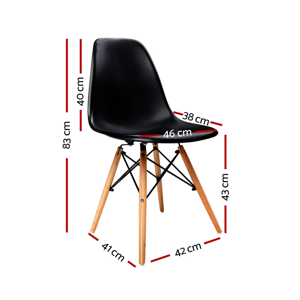 Artiss Set of 4 Retro Beech Wood Dining Chair - Black