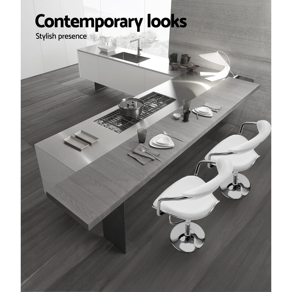 Artiss Set of 2 PU Leather Bar Stools- Chrome and White