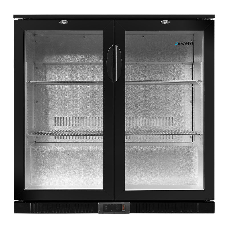 Devanti Bar Fridge 2 Glass Door Commercial Display Freezer Drink Beverage Cooler Black