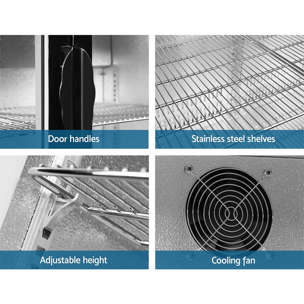 Devanti Bar Fridge 2 Glass Door Commercial Display Freezer Drink Beverage Cooler Black