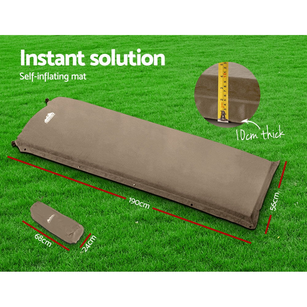 Weisshorn Single Size Self Inflating Matress Mat Joinable 10CM Thick Coffee