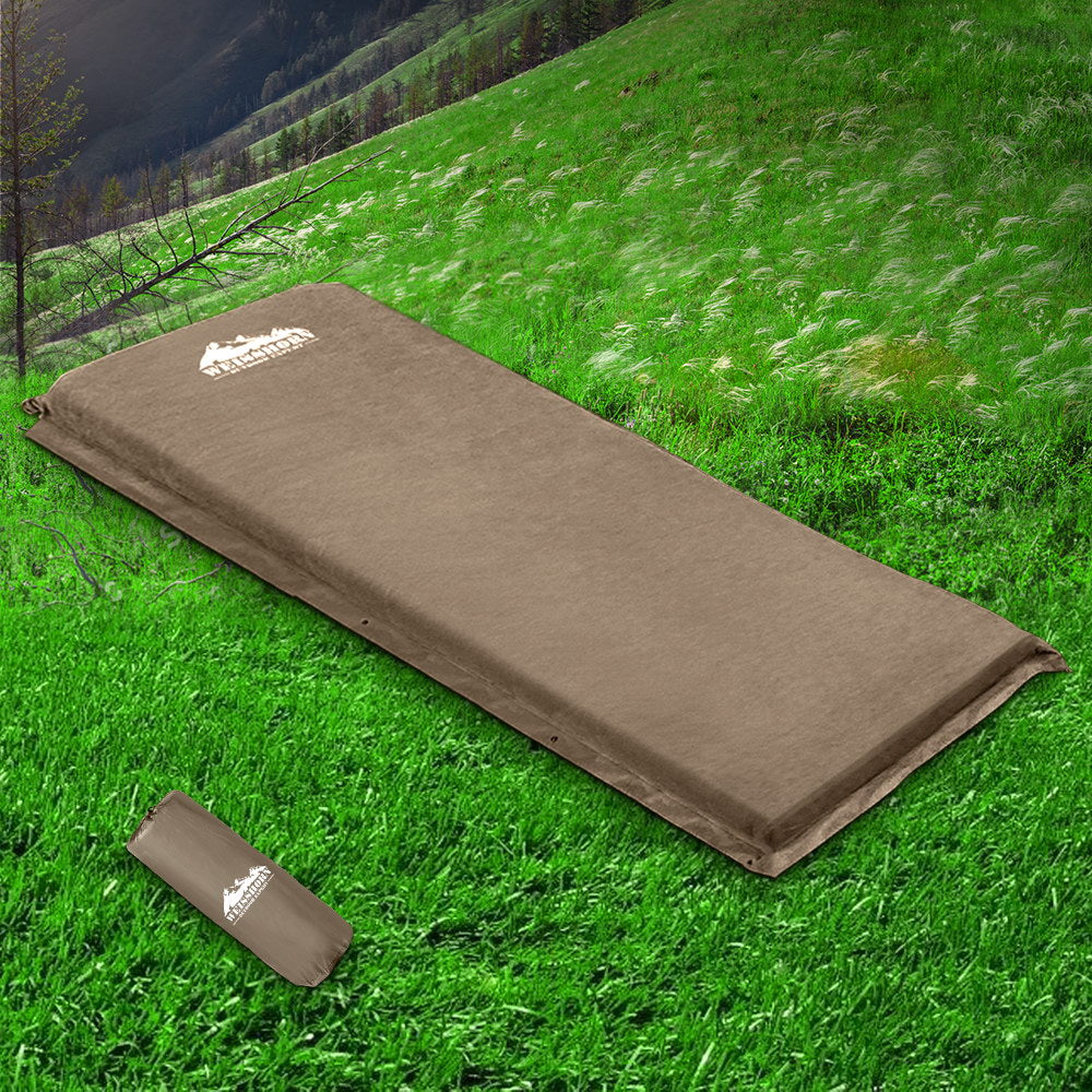 Weisshorn Single Size Self Inflating Matress Mat Joinable 10CM Thick Coffee