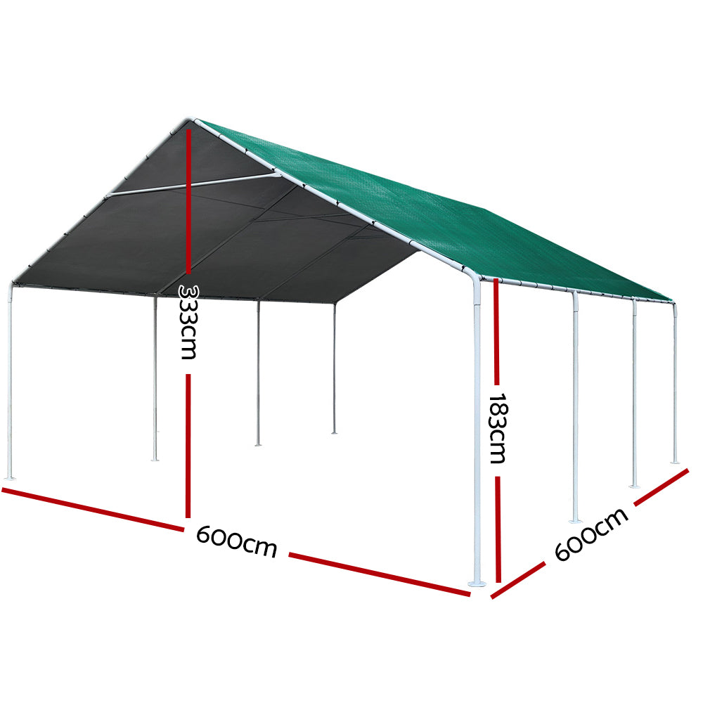 Carports 6m x6m Carport Kits Gazebo Canopy Tent Cover Metal Garden Shed Green