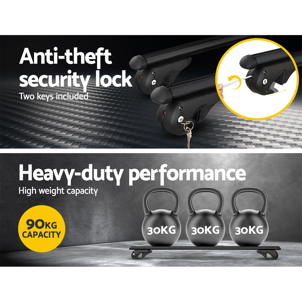 Universal Car Roof Rack 1080mm Cross Bars Aluminium Black Adjustable Car 90kgs load Carrier