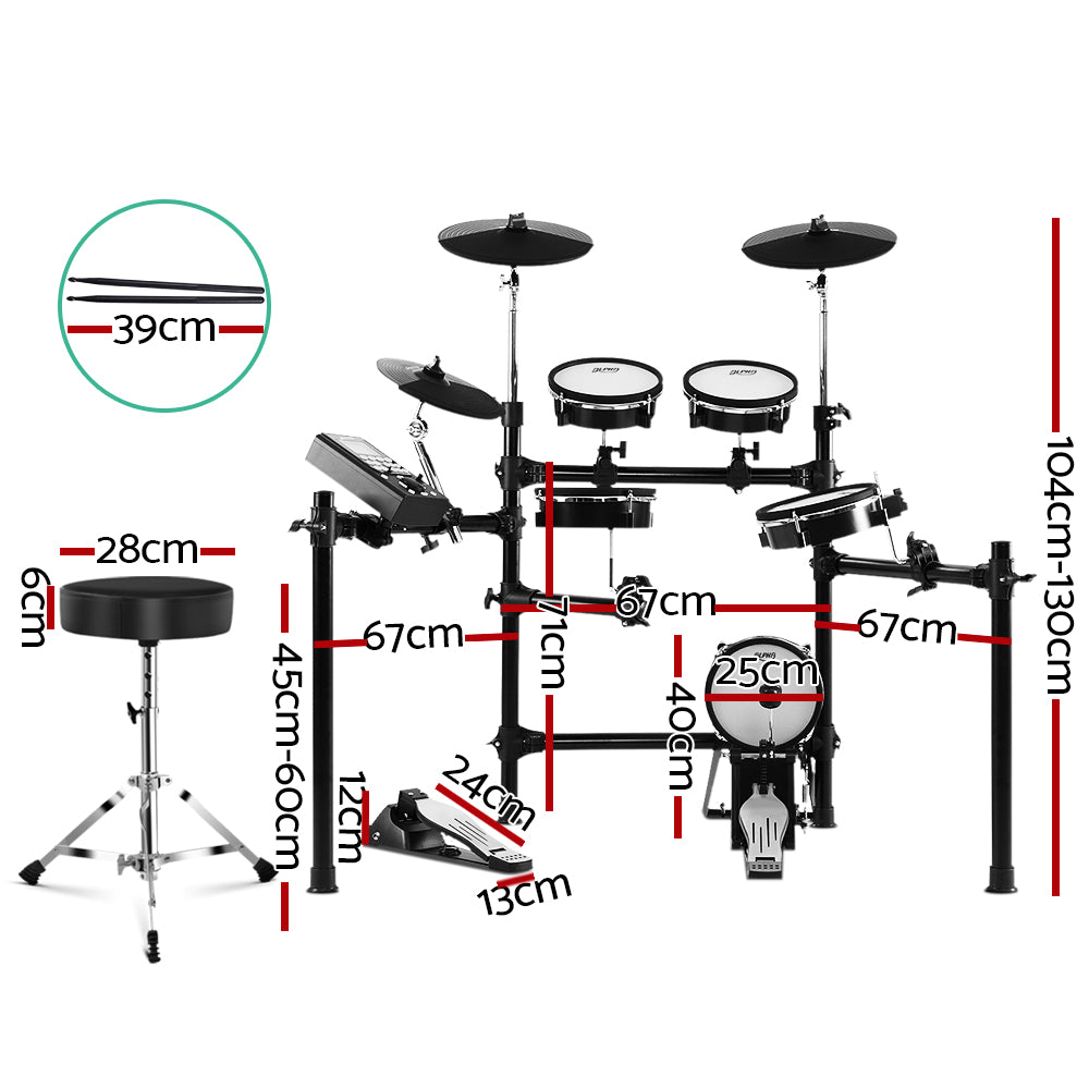 8 Piece Electric Electronic Drum Kit Mesh Drums Set Pad and Stool For Kids Adults