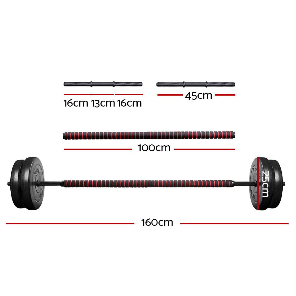 Everfit 32.5KG Barbell Set Weight Plates Bar Fitness Exercise Home Gym
