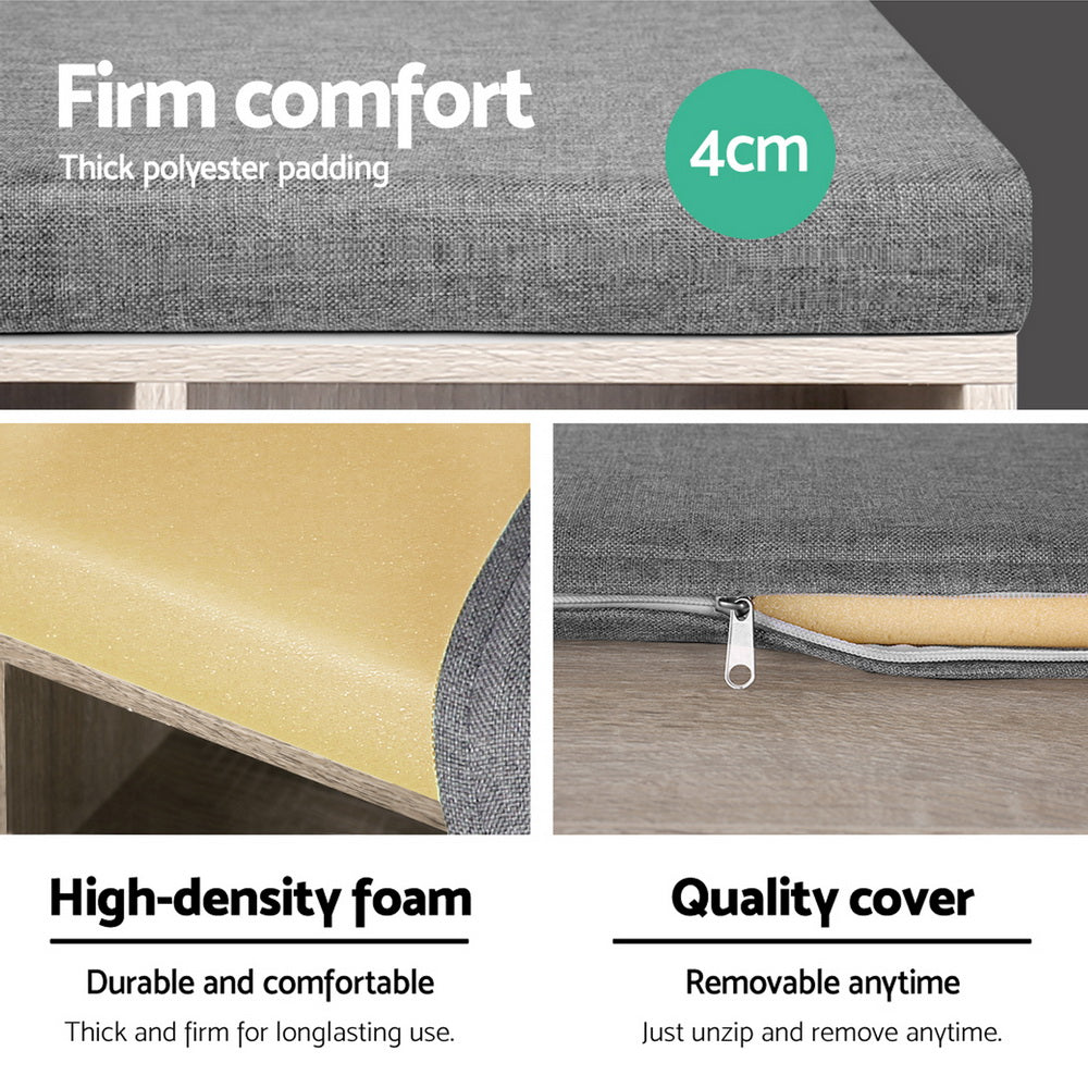 Artiss Shoe Rack Cabinet Shoe Bench Fabric Seat Pine BOA