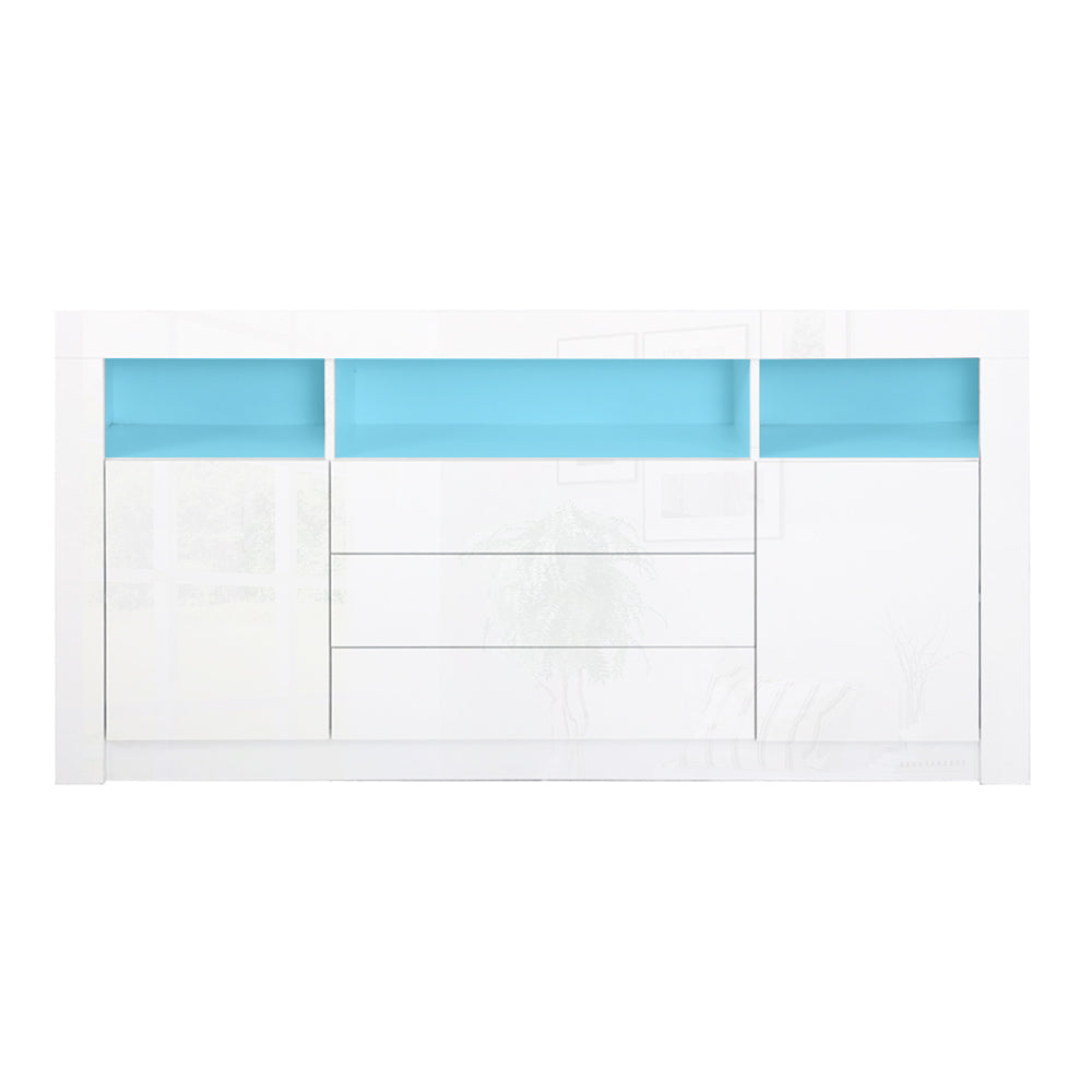Artiss Buffet Sideboard Cabinet 3 Drawers High Gloss Storage Cupboard LED