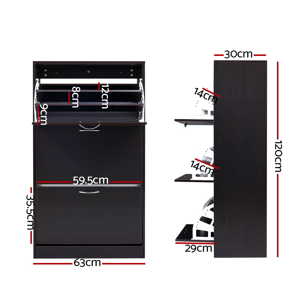 Artiss Shoe Cabinet Shoes Organiser Storage Rack 36 Pairs Shelf Cupboard Walnut