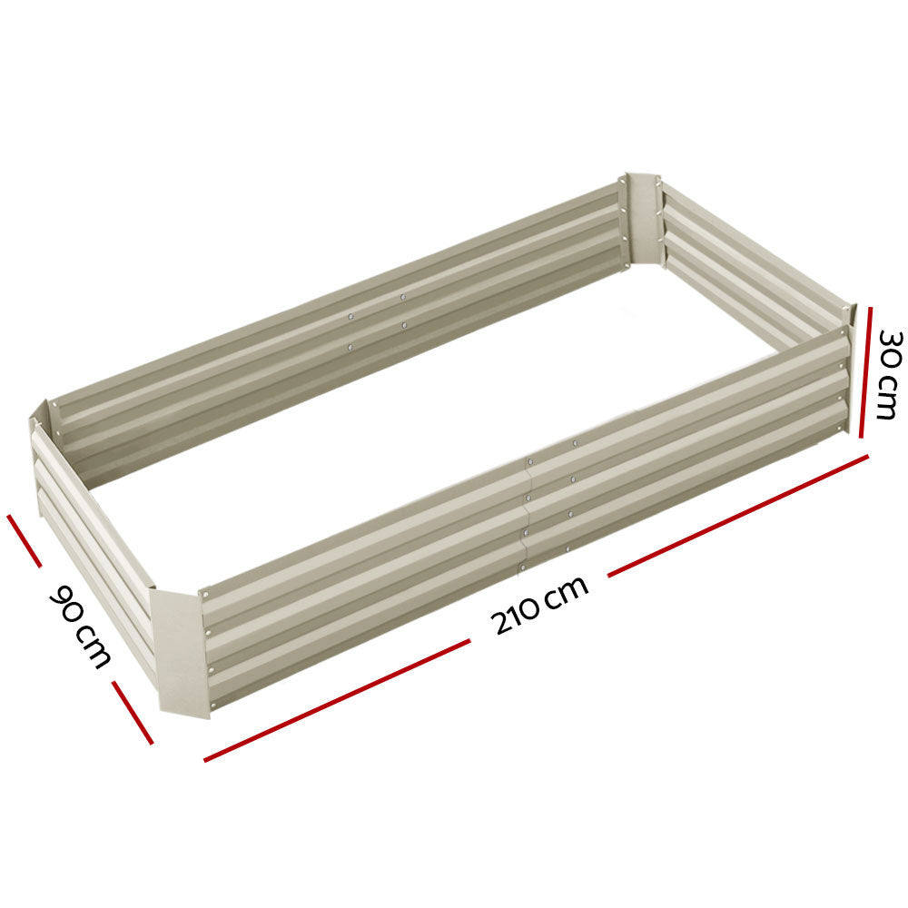 Greenfingers Garden Bed 2PCS 210X90X30cm Galvanised Steel Raised Planter Cream