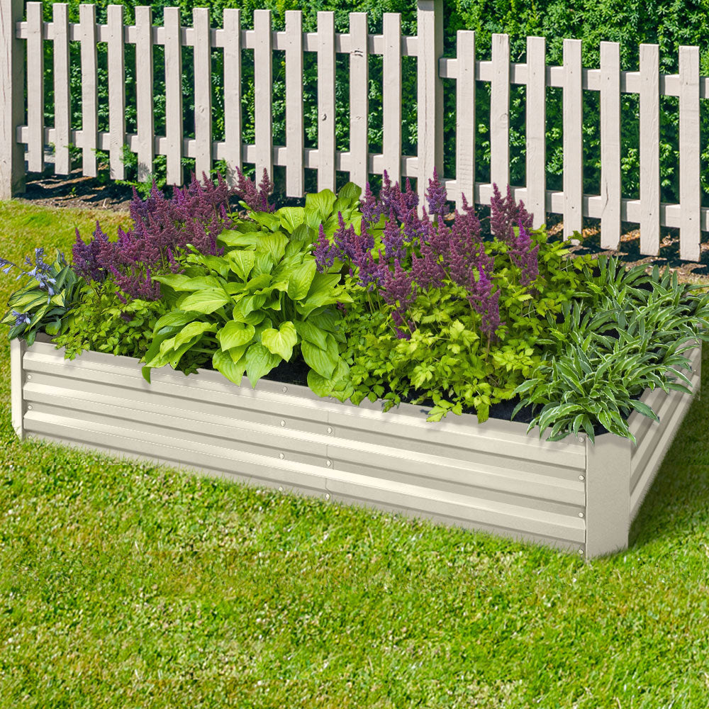 Greenfingers Garden Bed 2PCS 210X90X30cm Galvanised Steel Raised Planter Cream