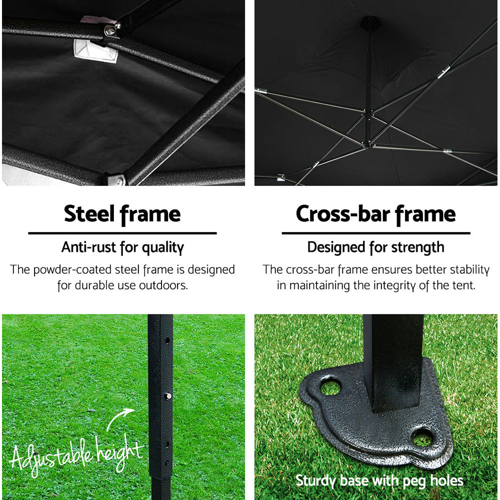 Instahut Gazebo Pop Up Marquee 3x3m Folding Tent Wedding Gazebos 500D Black