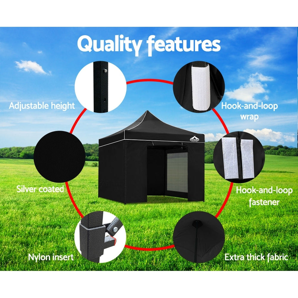 Instahut Gazebo Pop Up Marquee 3x3m Folding Tent Wedding Gazebos 500D Black