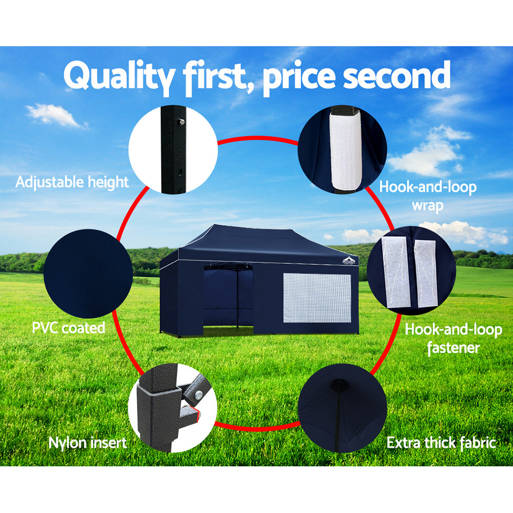 Instahut Gazebo Pop Up Marquee 3x6 Folding Tent Gazebos Camping 500D Oxford Navy