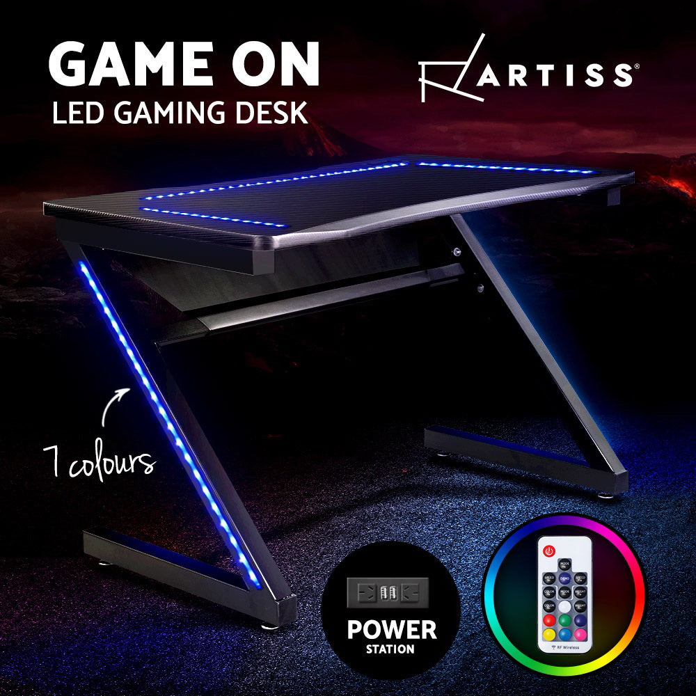 Artiss Gaming Desk Home Office Computer Carbon Fiber Style LED Racer Table