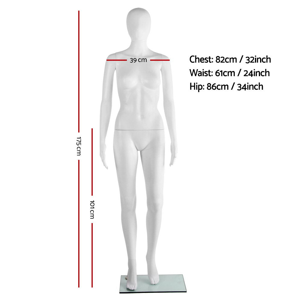 175cm Tall Full Body Female Mannequin - White