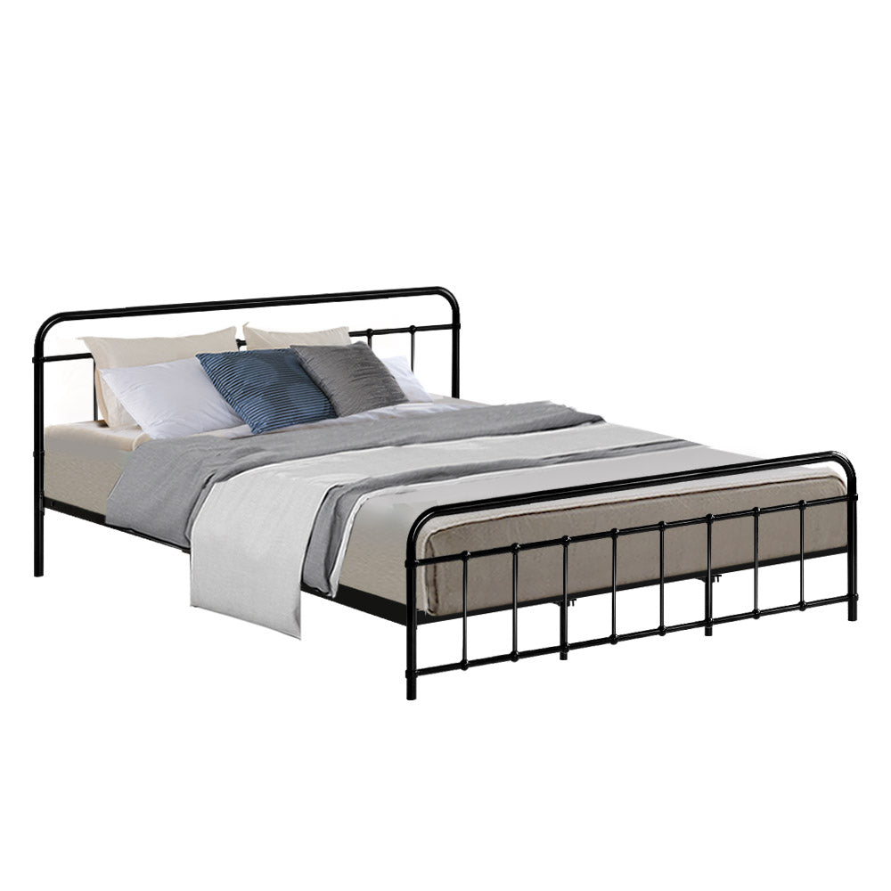 Metal Bed Frame King Size Platform Foundation Mattress Base Leo Black