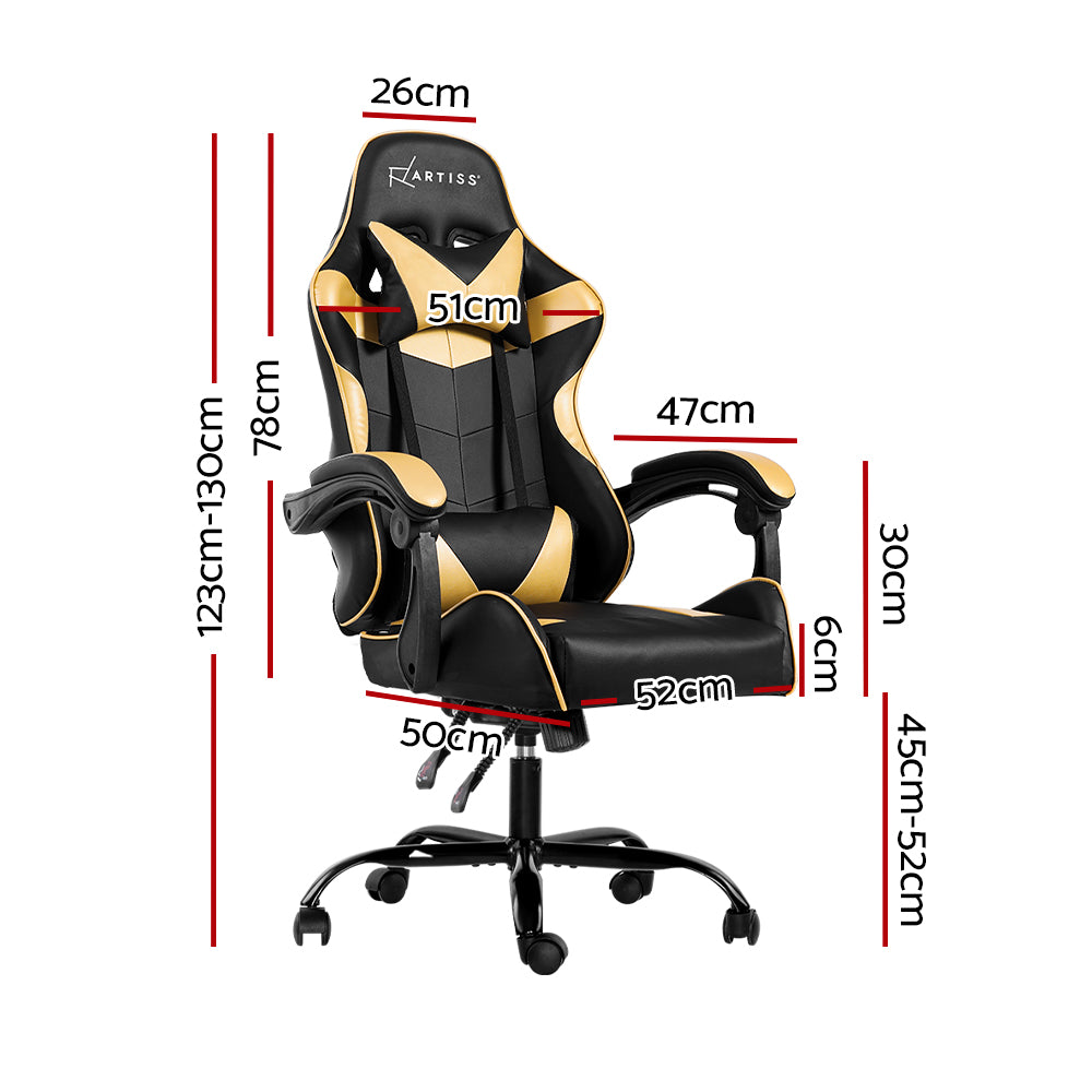 Artiss Office Chair Gaming Chair Computer Chairs Recliner PU Leather Seat Armrest Black Golden