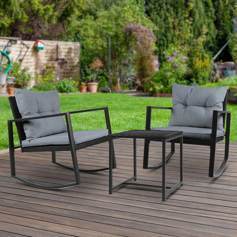 Gardeon Outdoor Chair Rocking Set - Black